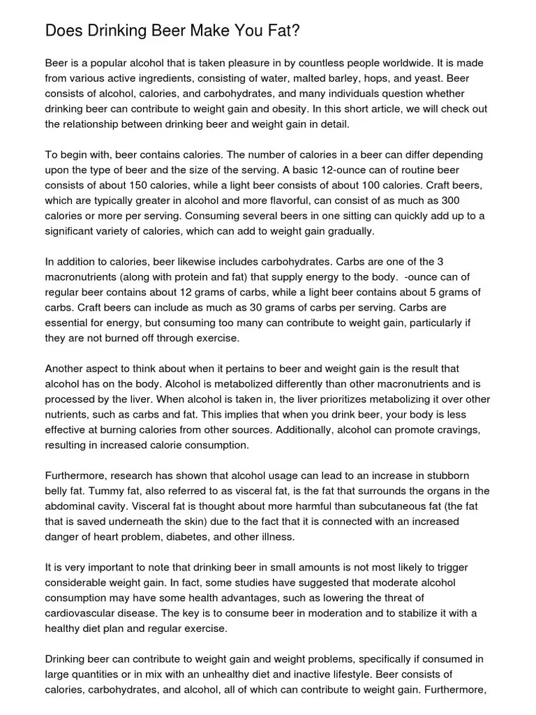 Does Drinking Beer Make You Fatxqdnd PDF PDF Abdominal Obesity Beer