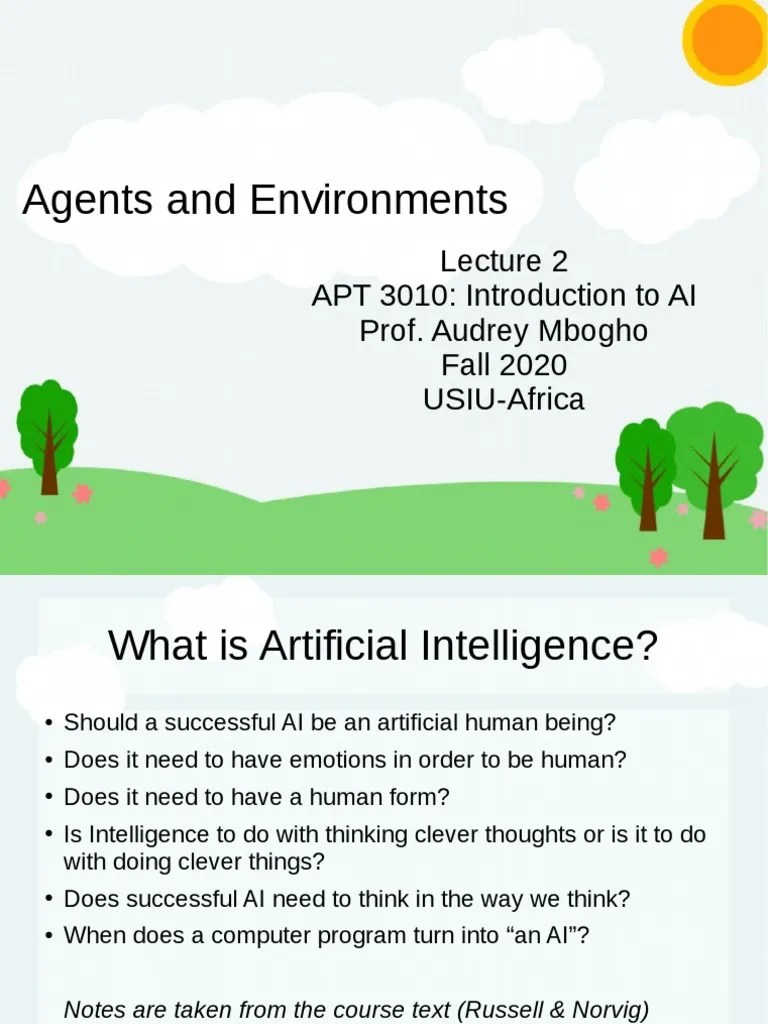 2 Agents+Environments PDF Intelligence (AI) & Semantics Artificial Intelligence