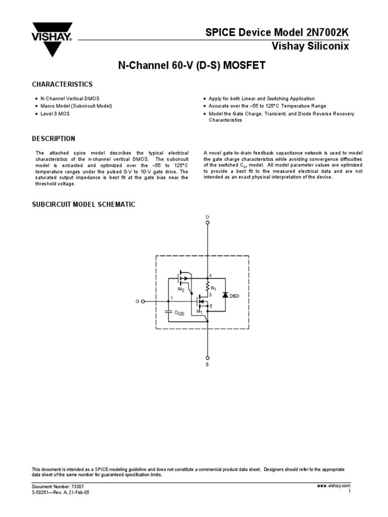 Accurate SPICE Model for the NChannel 60V 2N7002K MOSFET