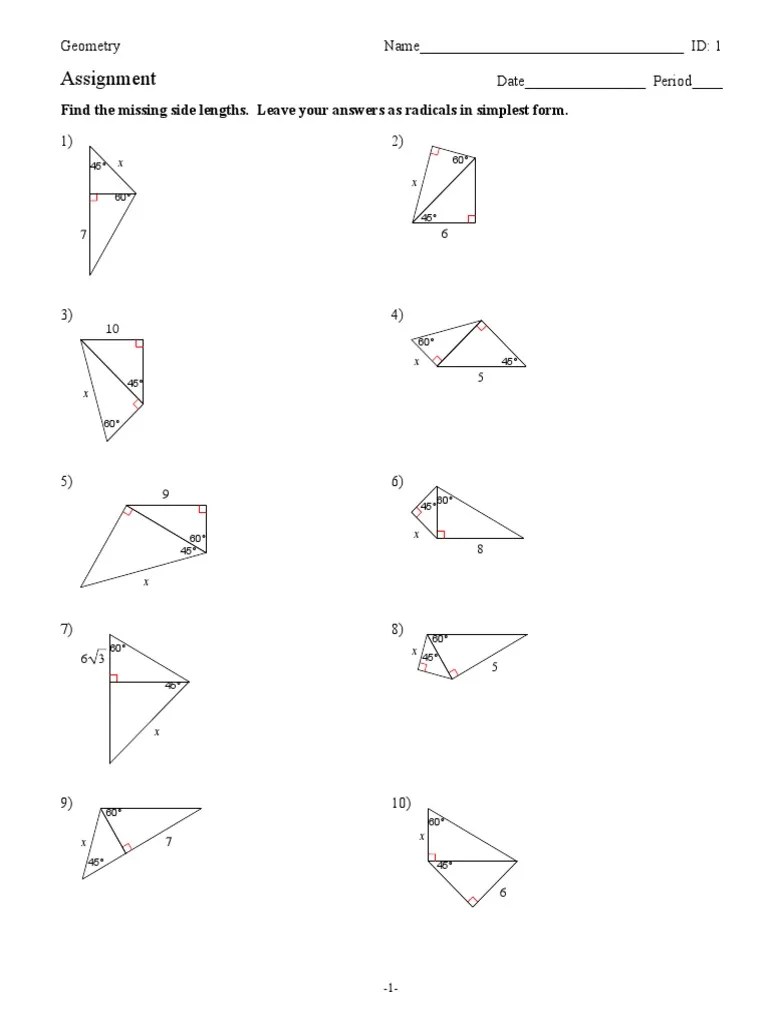 MultiStep Special Right Triangles PDF Elementary Geometry