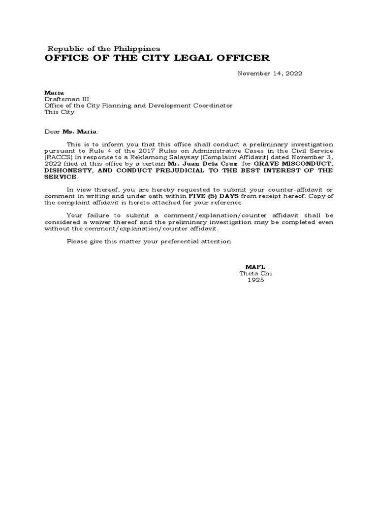 Sample Notice To Answer Grave Misconduct PDF
