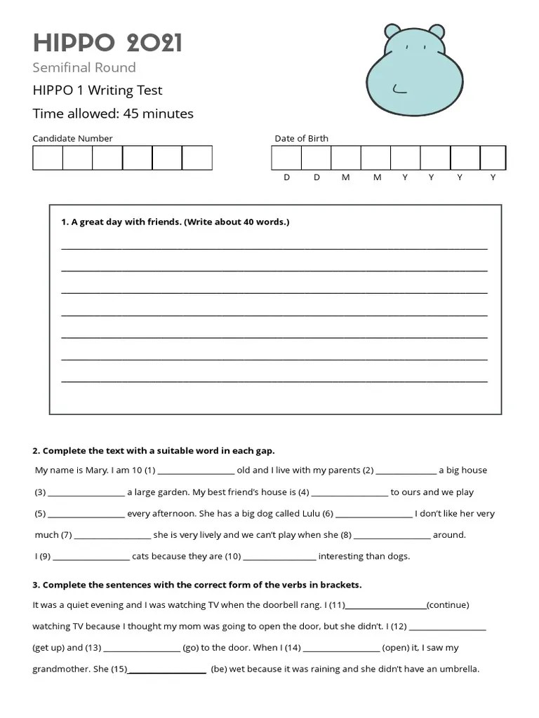 Hippo 1 Writing SF PDF Linguistics