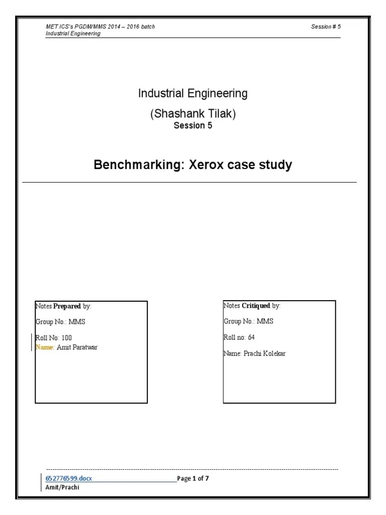 Benchmarking Xerox Case Study PDF Benchmarking Inventory