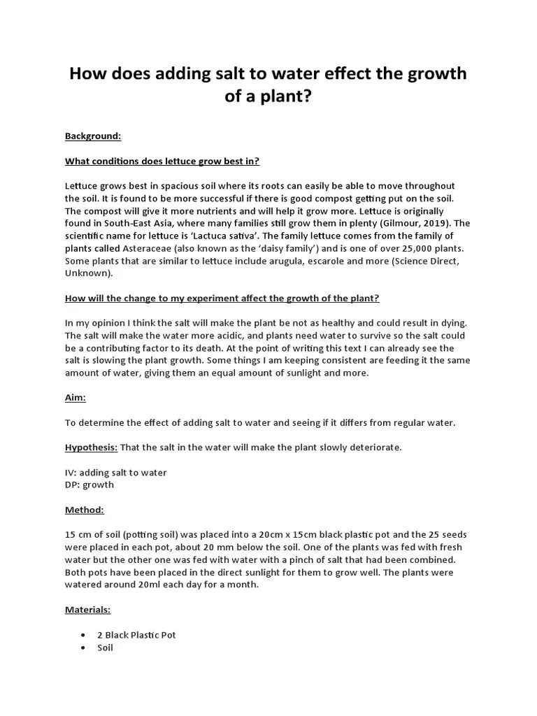 How adding salt to water affects plant growth PDF Lettuce Plants
