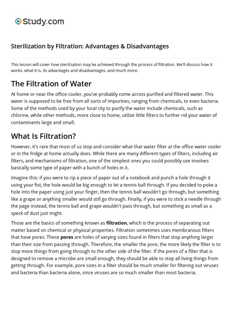 Lesson 05 Sterilization by Filtration Advantages & Disadvantages PDF