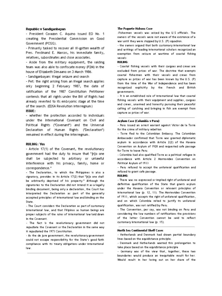 Republic V Sandiganbayan The Paquete Habana Case PDF International Law Right Of Asylum