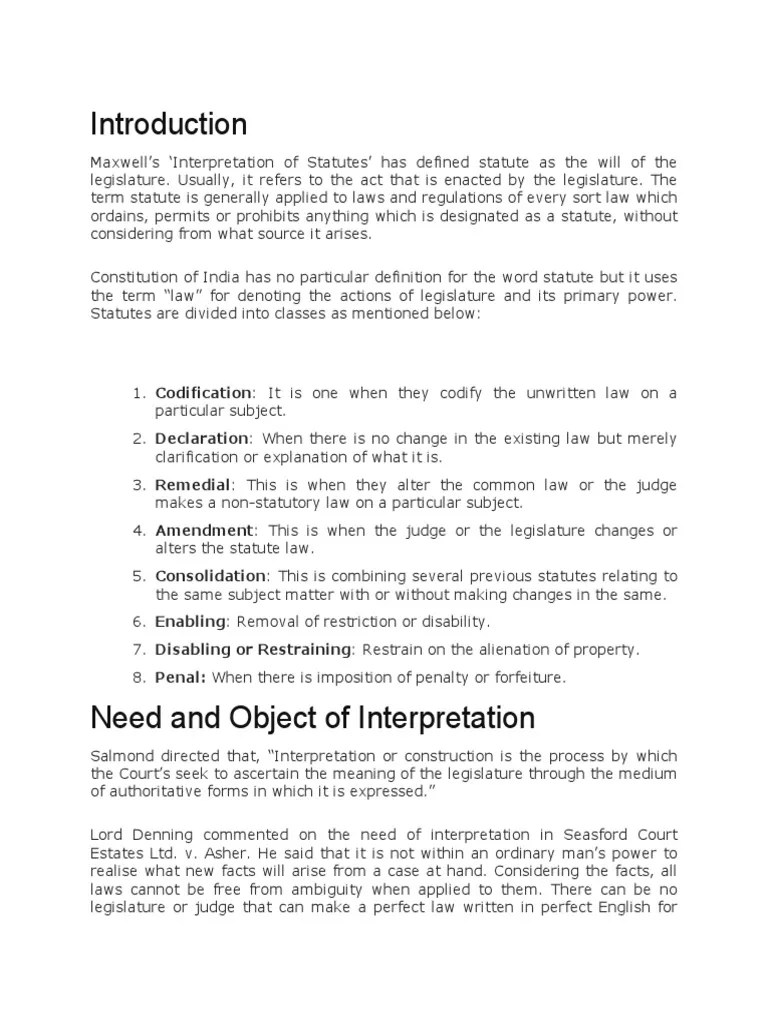 Interpretation of Statute and Explain The Principles of Interpretation
