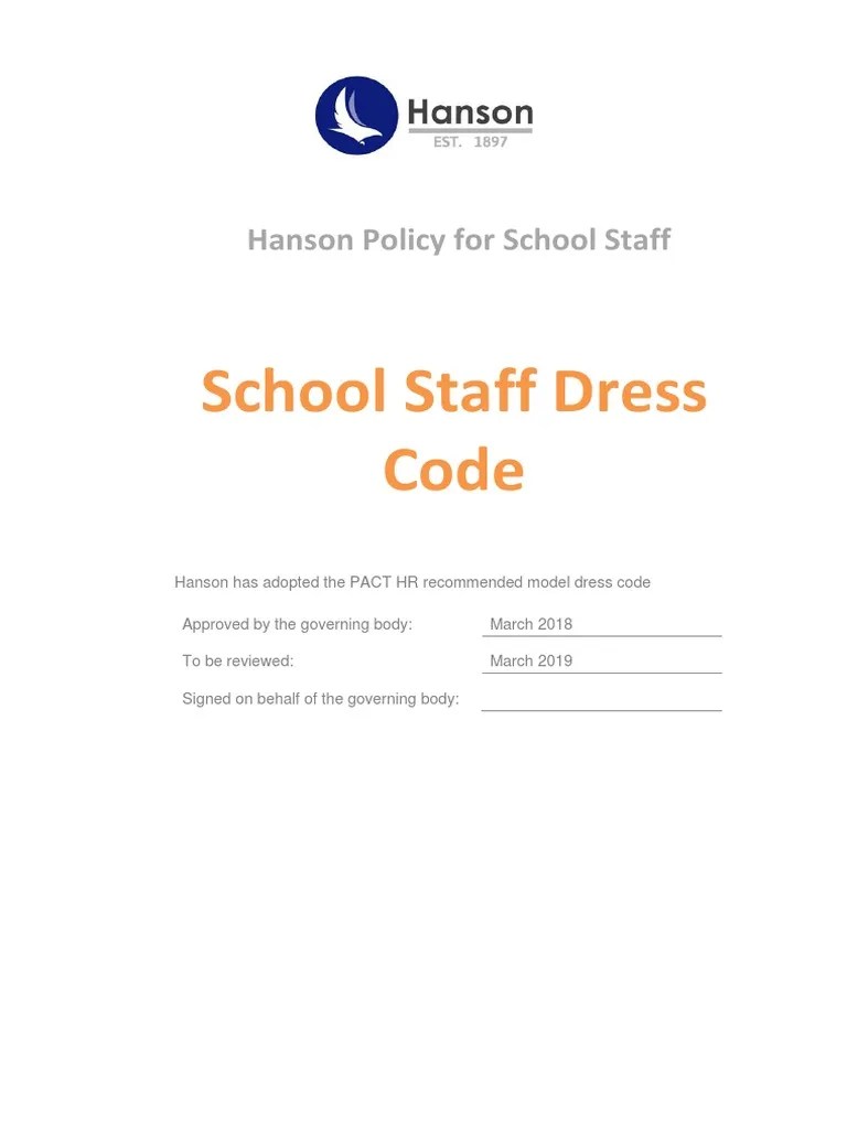 Hanson Staff Dress Code PDF Clothing Safety
