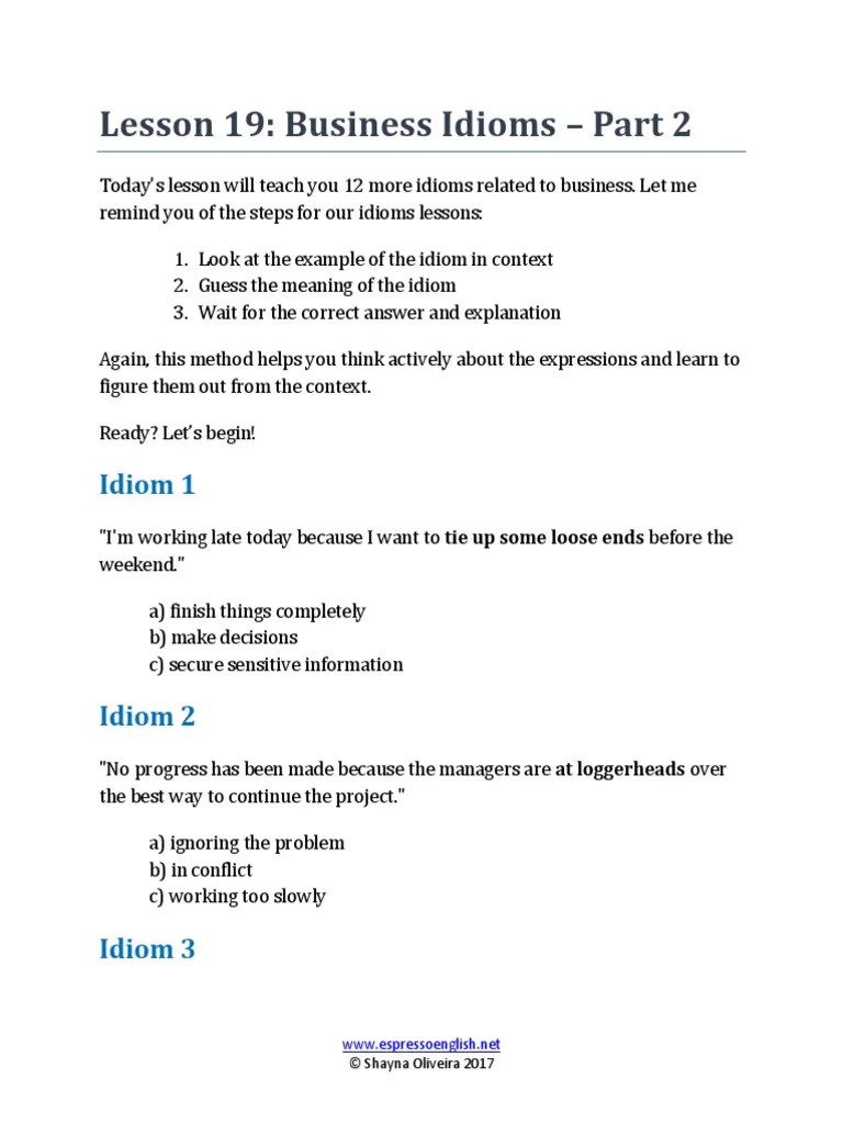 Business Idioms PDF Blue Collar Worker