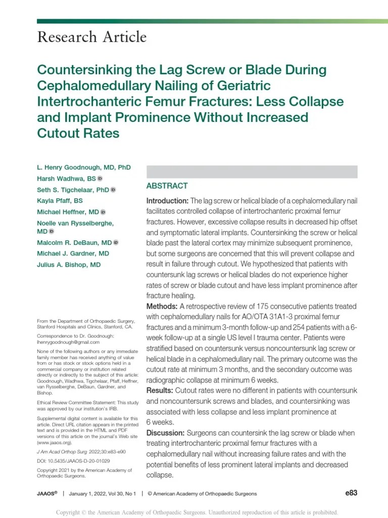 Countersinking The Lag Screw or Blade During.17 PDF Orthopedic Surgery Clinical Medicine