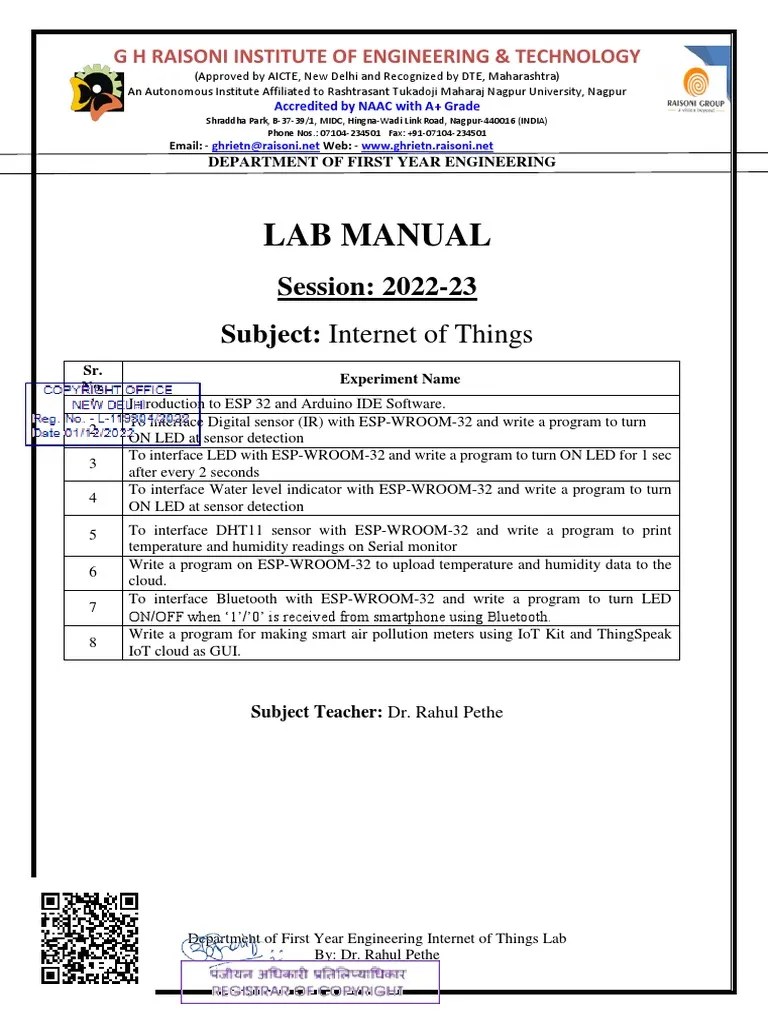 IoT Lab Manual PDF Microcontroller Arduino