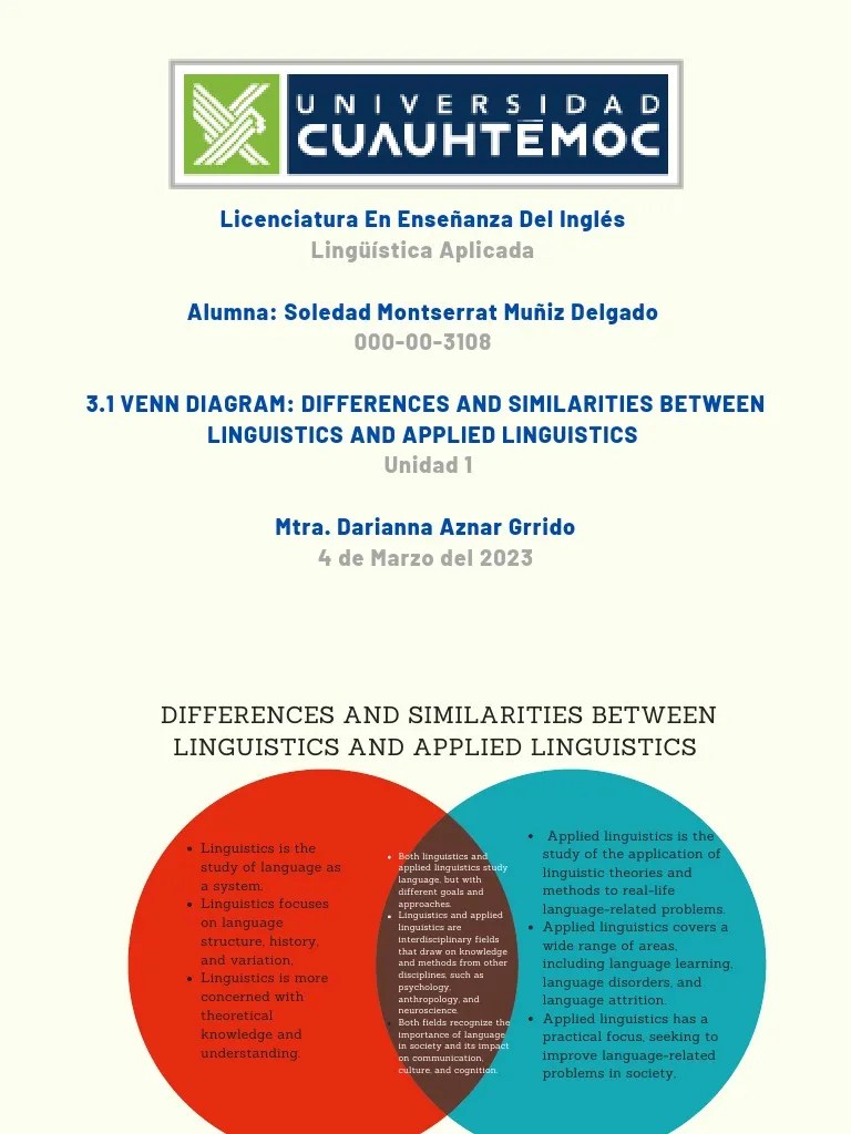 3.1 Venn Diagram Differences and Similarities Between Linguistics and