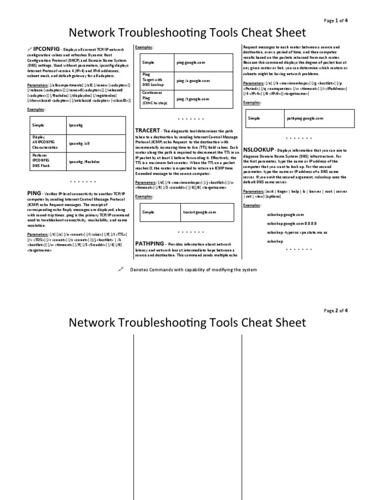 Network Commands Cheat Sheet PDF Computer Data Cyberspace