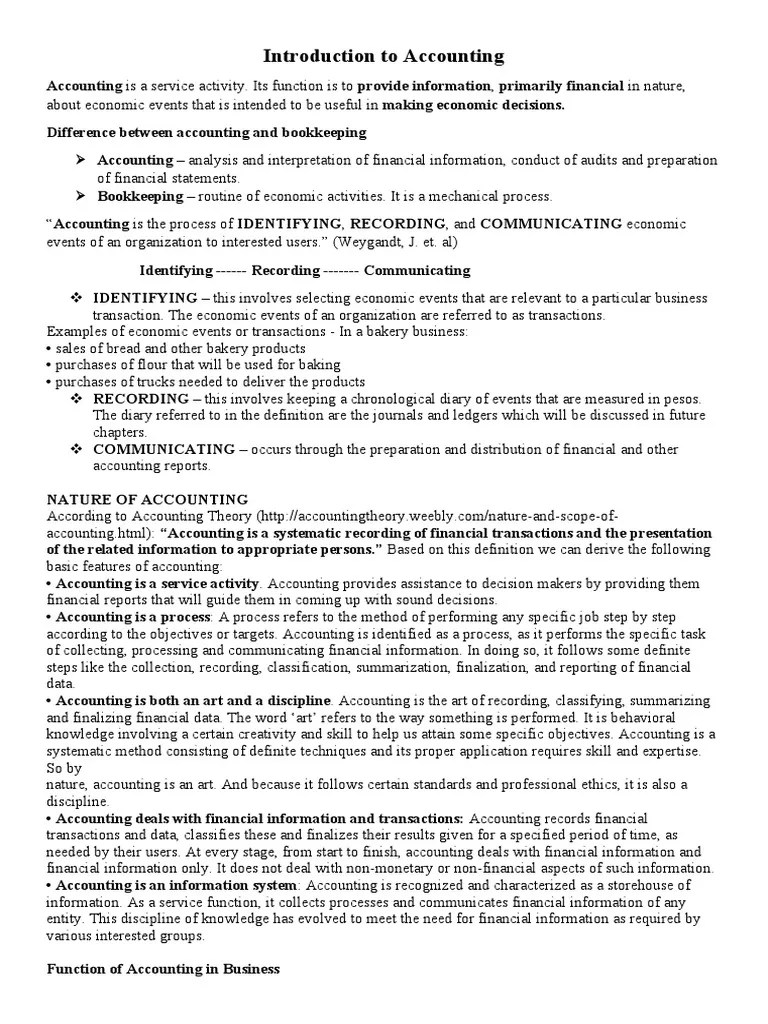 Introduction To Accounting PDF Accounting Bookkeeping