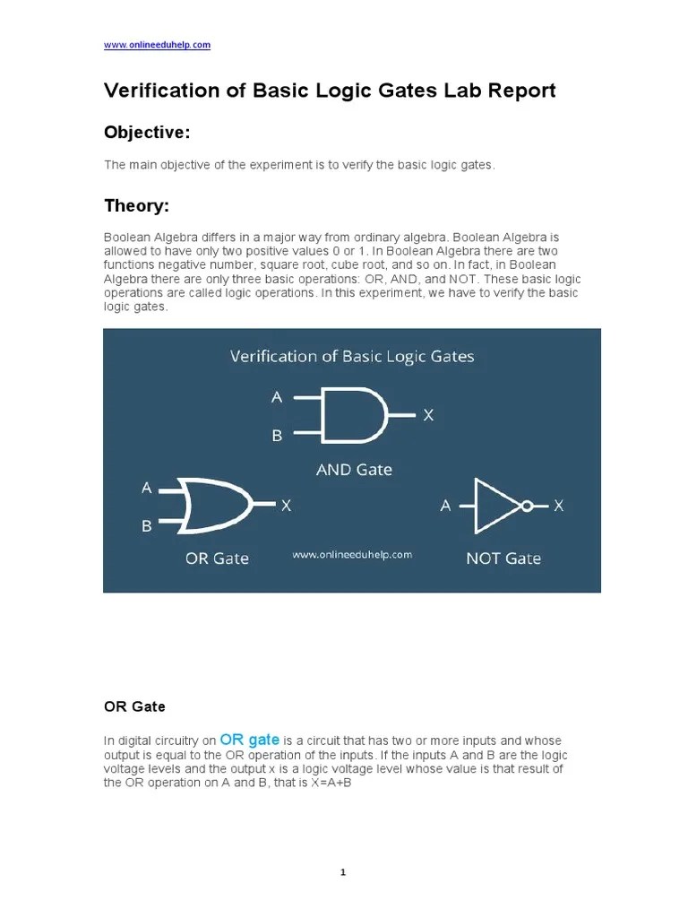 Verification of Basic Logic Gates Lab Report PDF Logic Gate