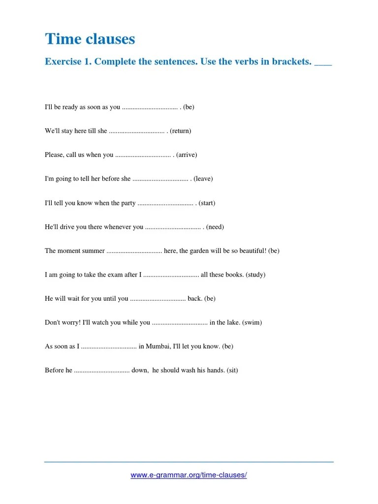 Time Clauses Exercise 1 PDF