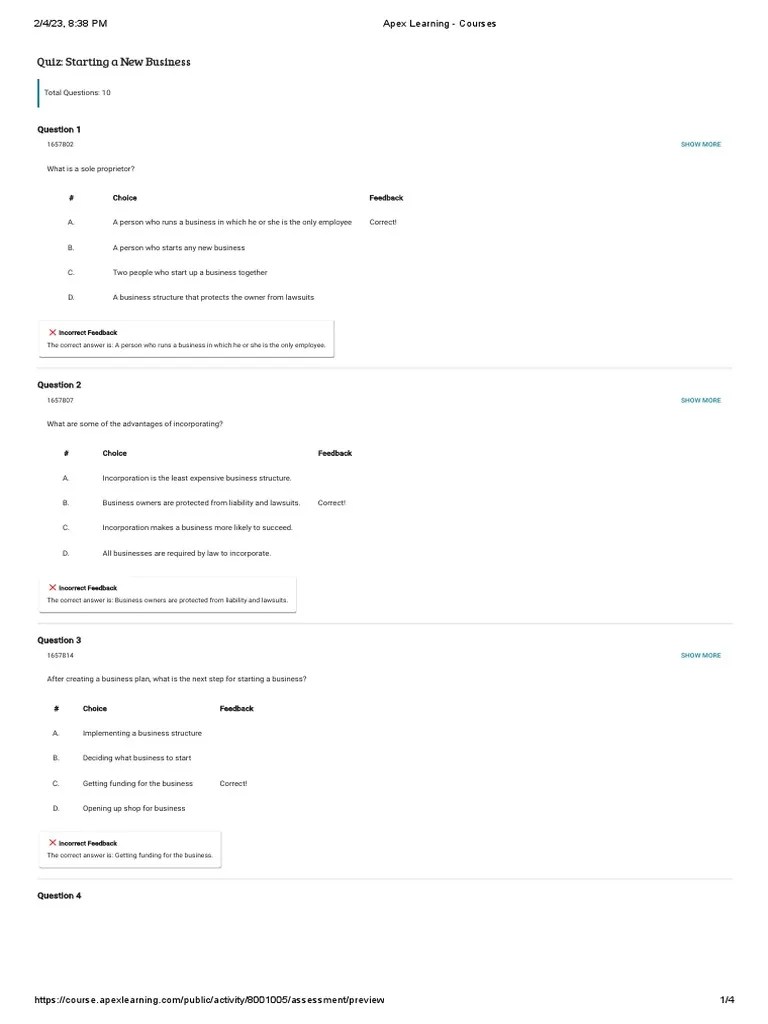 Starting a Business Quiz PDF Corporations Credit