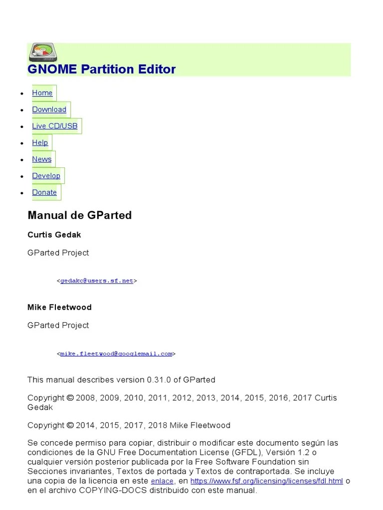 GNOME Partition Editor PDF Software Gestión de datos