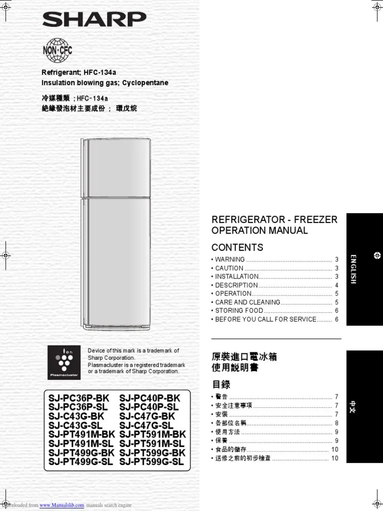 SJPC 36 PBK PDF Refrigerator Shelf Life