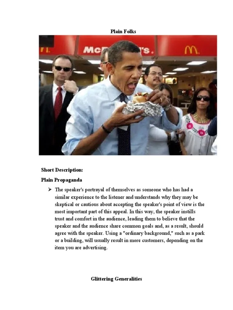 An Analysis of Common Propaganda Techniques Plain Folks, Glittering