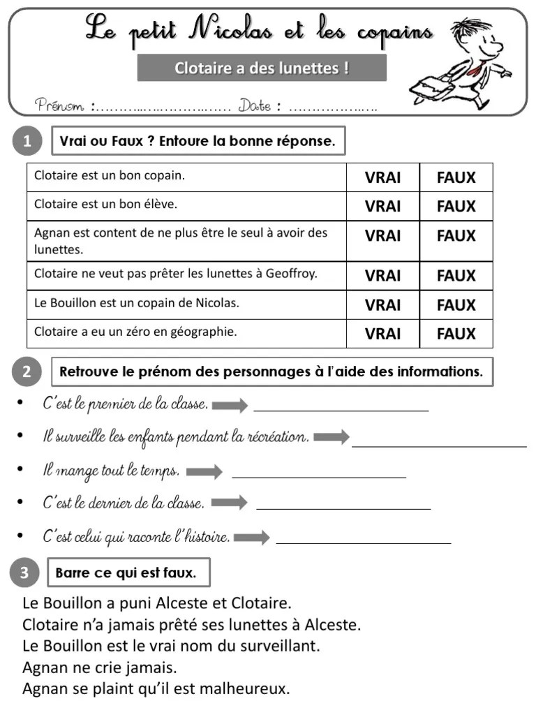 Le Petit Nicolas Et Les Copains Questionnaires PDF