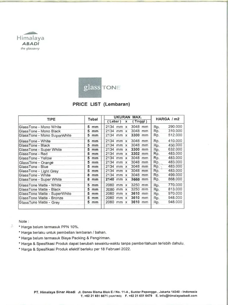 price list 2022 PDF