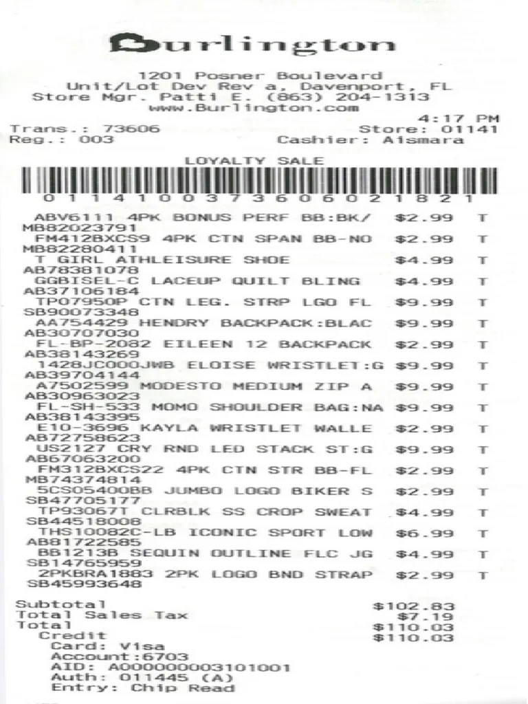 Burlington Invoice PDF