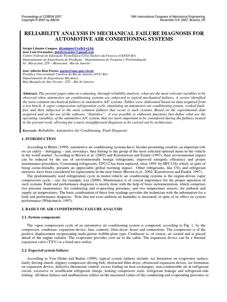 Reliability Analysis in Mechanical Failure Diagnosis For Automotive Air