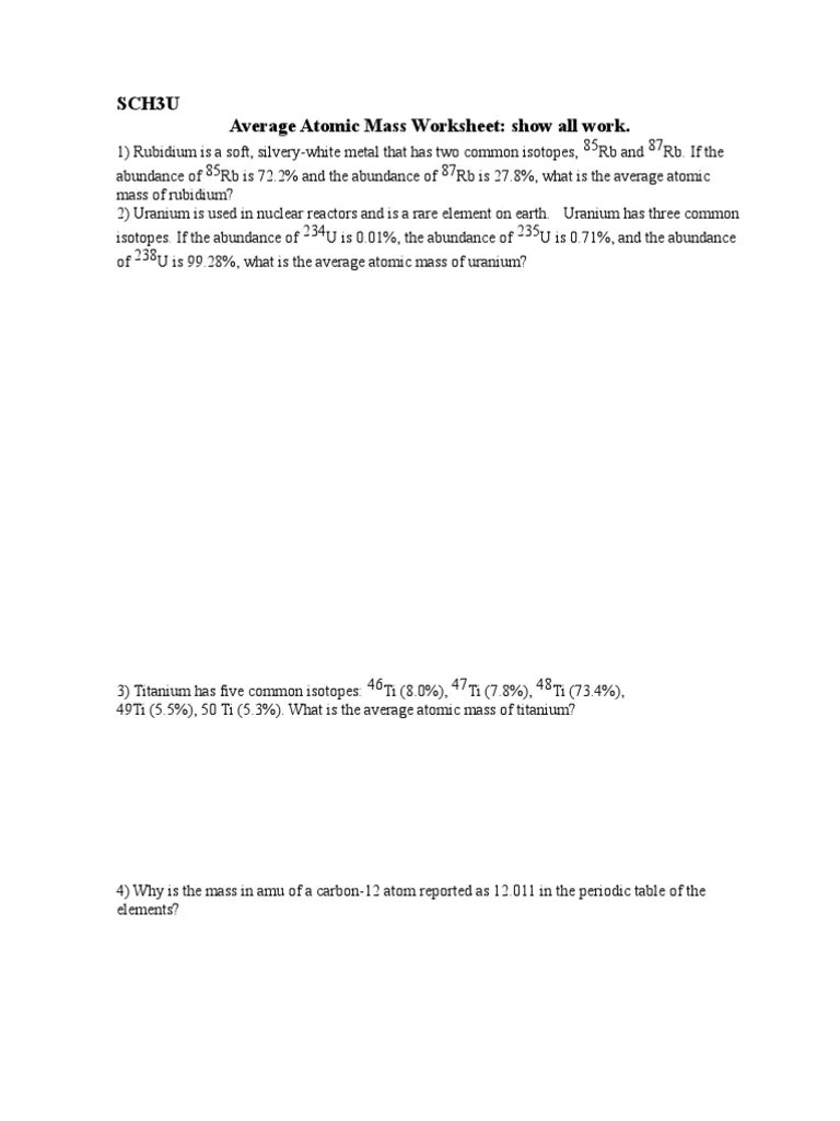 1.1 Isotopes and Average Atomic Mass Answers | PDF | Isotope | Chemical