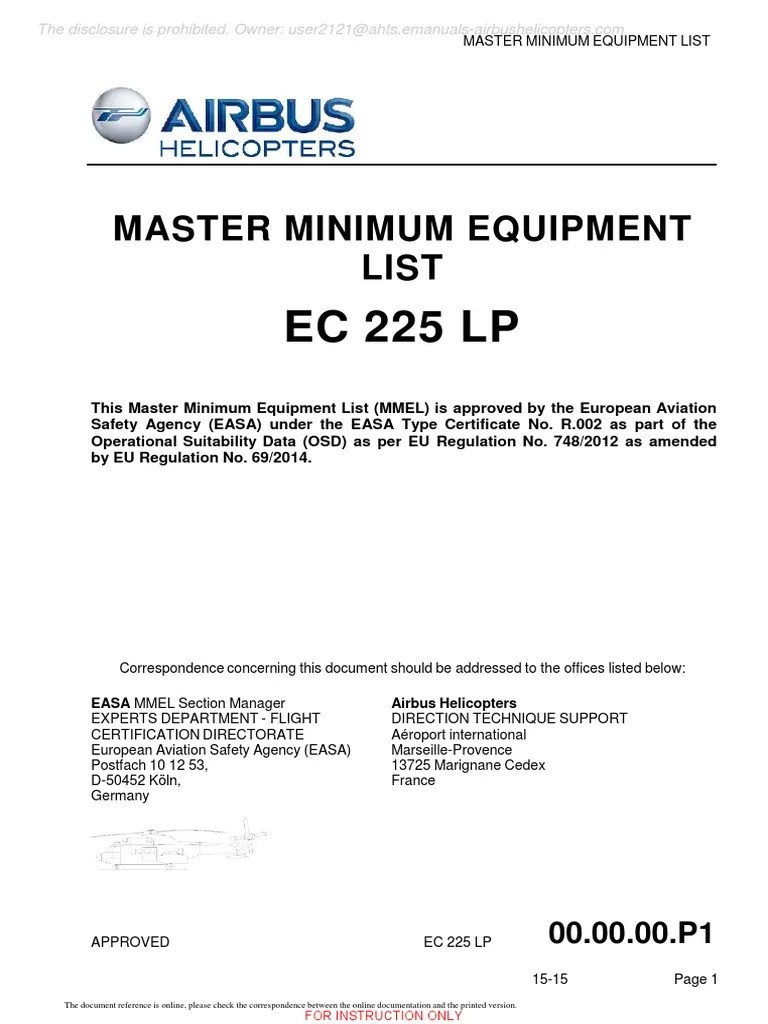 EC 225 LP Master Minimum Equipment List PDF Pump Aviation