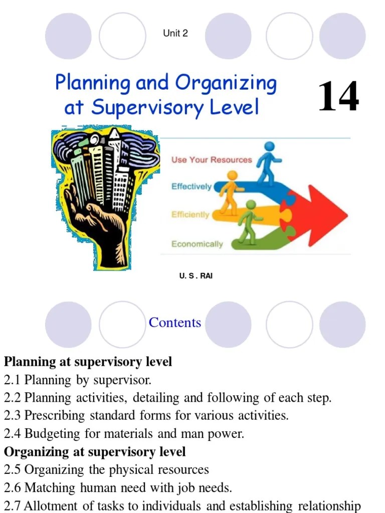 Planning and Organizing at Supervisory Level PDF Human Resources