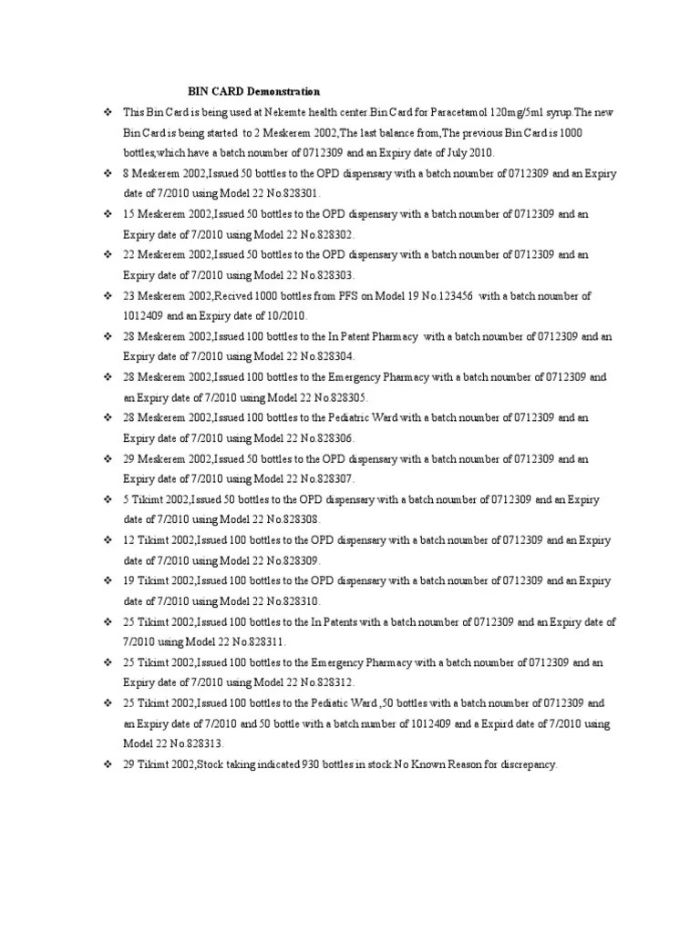 Bin Card Coc Level 4 PDF Medical Prescription Pharmacy