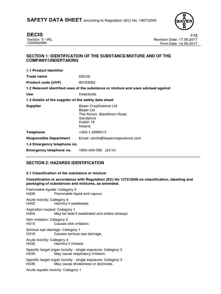 MSDS Decis PDF Dangerous Goods Toxicity