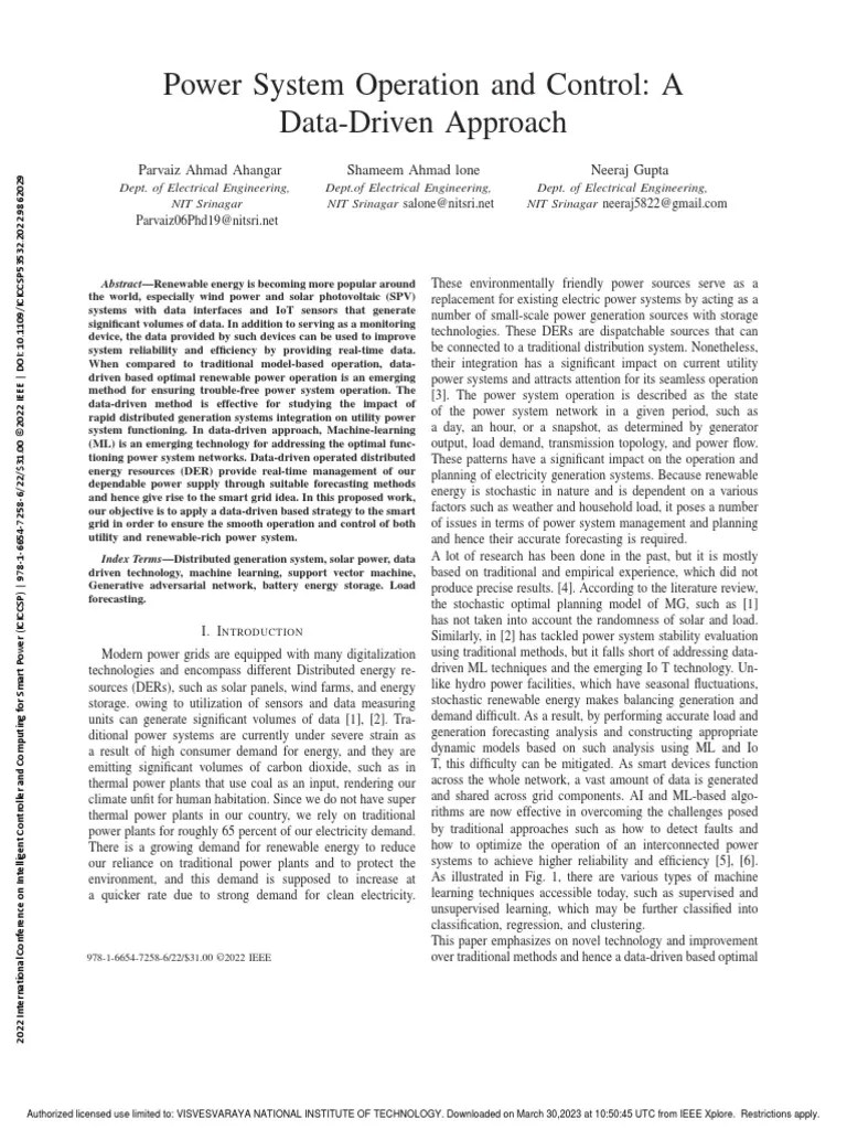 Power System Operation and Control A DataDriven Approach PDF