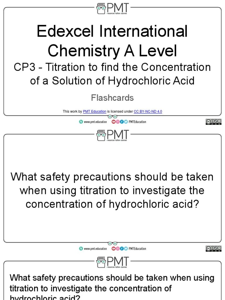 Flashcards CP3 Titration To Find The Concentration of A Solution of Hydrochloric Acid