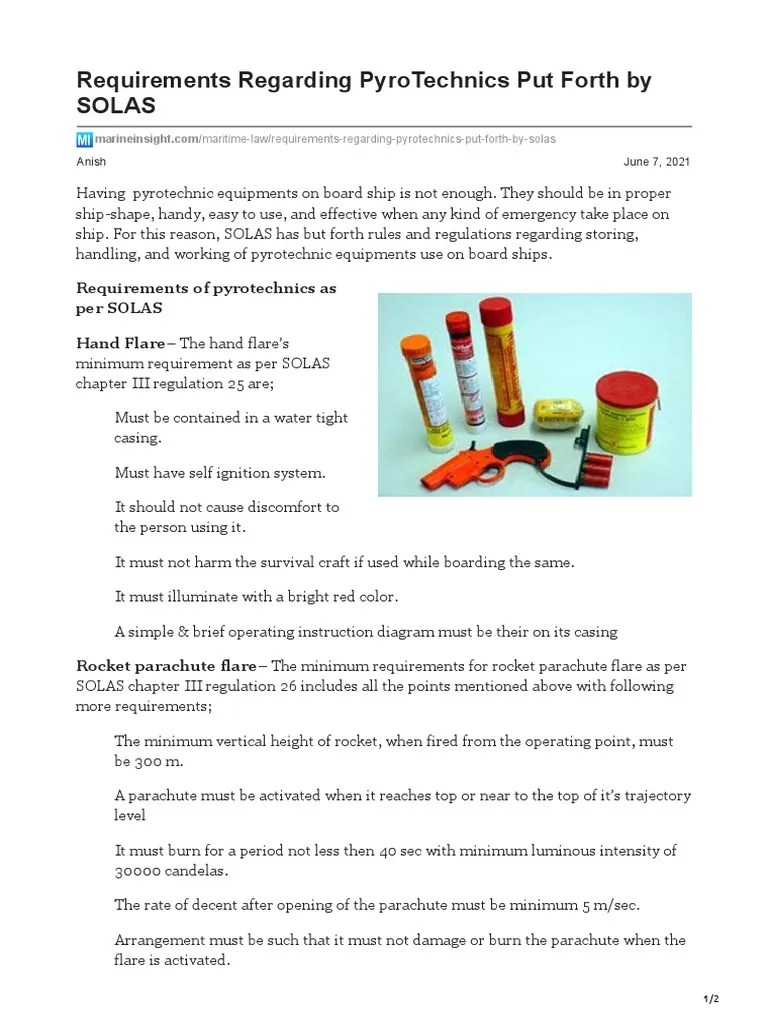 PARACHUTE SIGNAL Requirements Regarding PyroTechnics Put Forth by