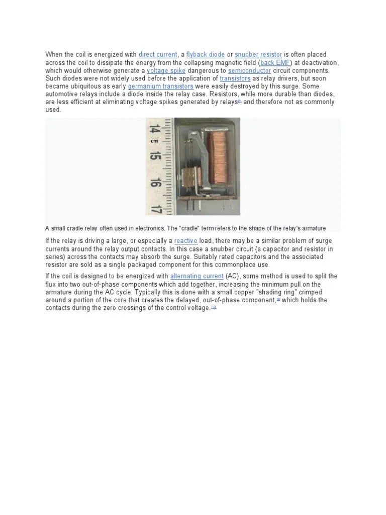 Direct Current Flyback Diode Snubber Resistor Back EMF Voltage Spike