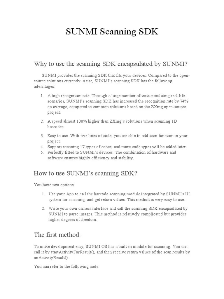 SUNMI Scanning SDK PDF Image Scanner Qr Code