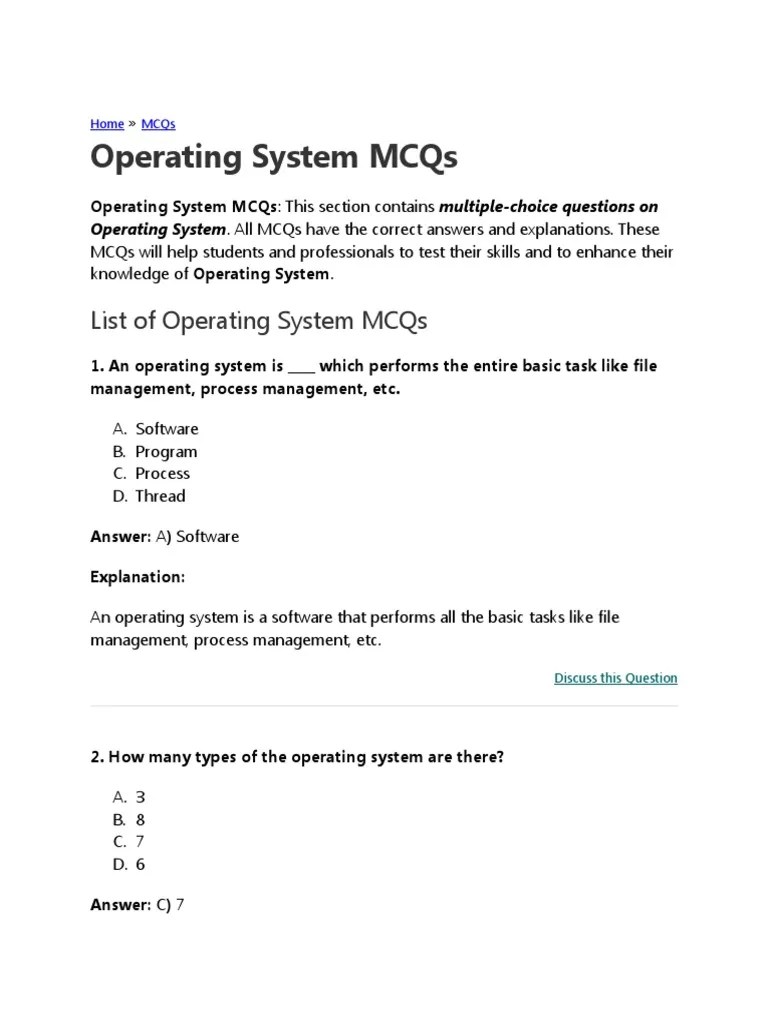 List of Operating System Mcqs PDF Operating System Kernel