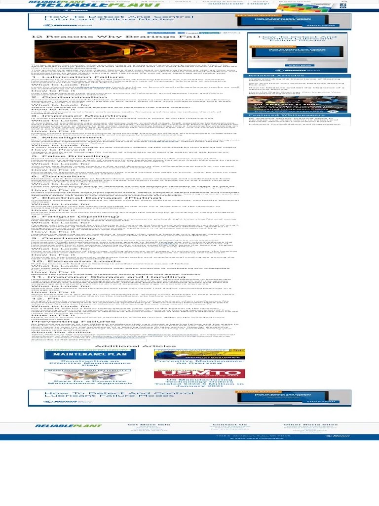 12 Reasons Why Bearings Fail PDF Bearing (Mechanical) Lubricant