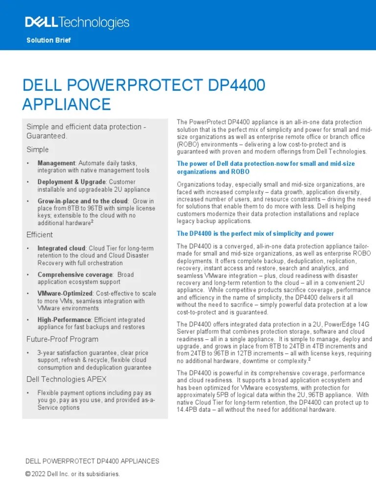 Powerprotect Appliances dp4400 Ds PDF Cloud Computing Backup