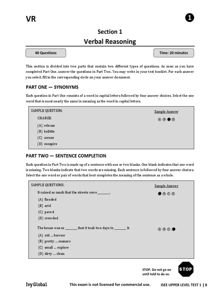 Verbal Reasoning Section 1 PDF