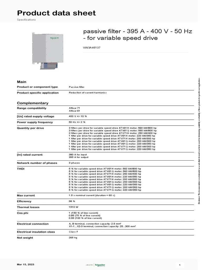 Altivar 71 VW3A46137 PDF Electronic Filter Physical Sciences