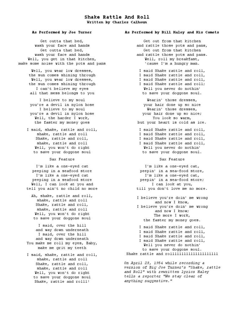 Shake Rattle & Roll Lyrics PDF Rock And Roll