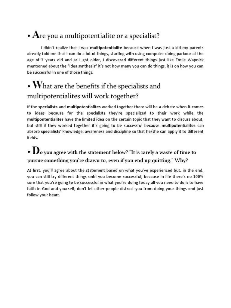 Are You A Multipotentialite or A Specialist PDF