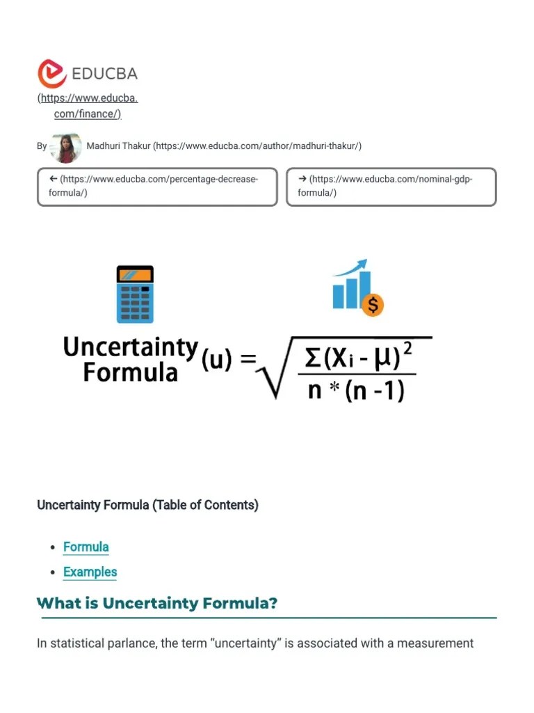 Uncertainty Formula Calculation (Examples With Excel Template) PDF