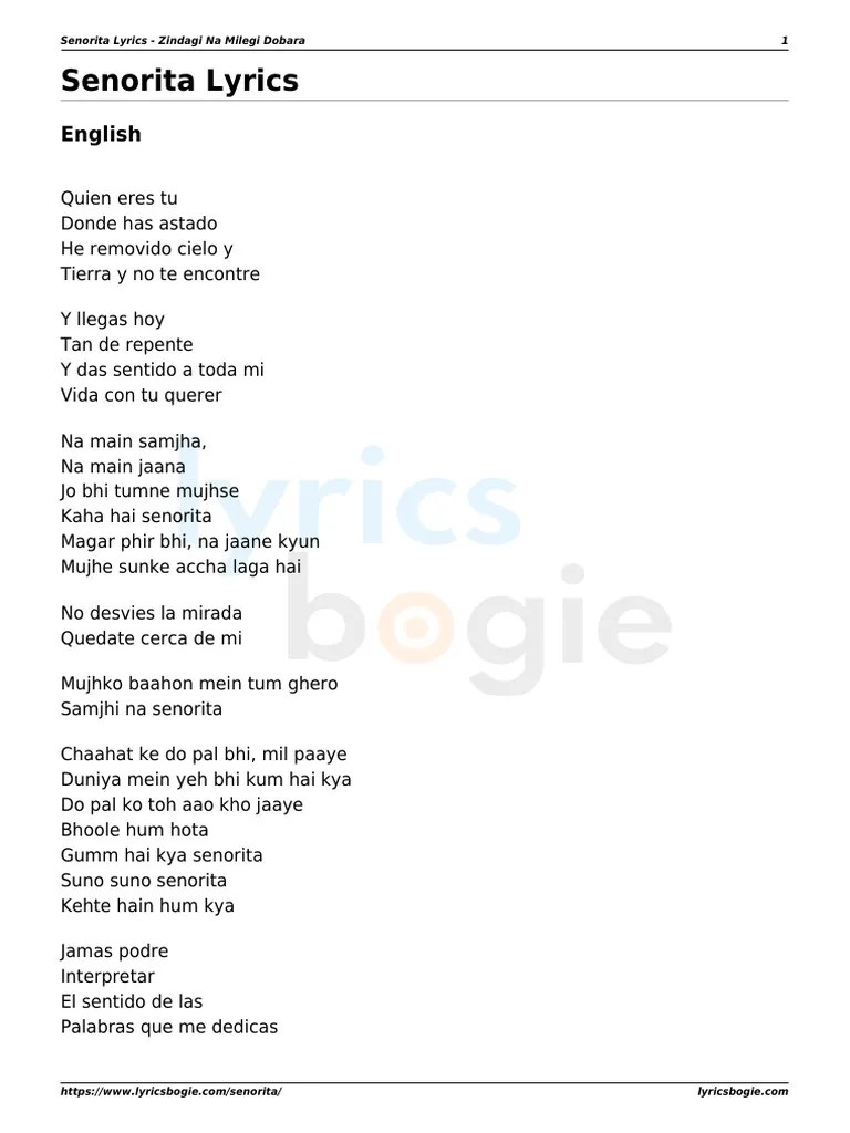 Senorita Lyrics English PDF
