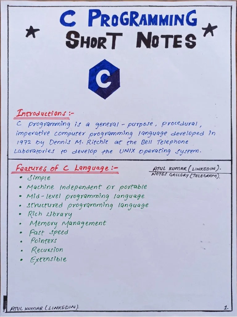 ?C Programming?short Notes PDF