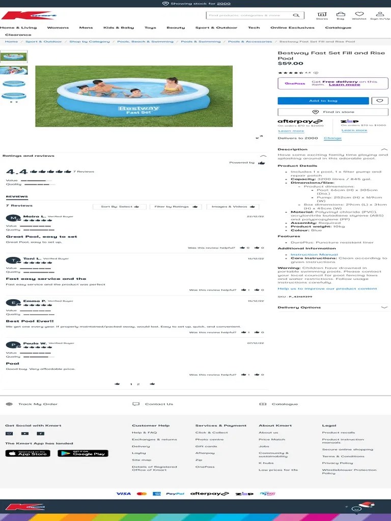 Bestway Fast Set Fill and Rise Pool - Kmart | PDF