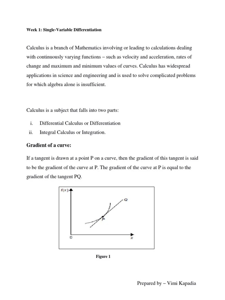 Week 1 PDF Maxima And Minima Differential Calculus